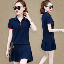 Tennis clothing sports suit womens summer badminton culottes casual two-piece summer short sleeve skirt size fashion
