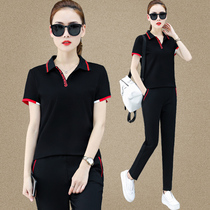 Cotton Short Sleeve Sport Set Women 2021 Summer Fashion Casual Wear Plus Size Lapel Slim Pants Two Piece Thin