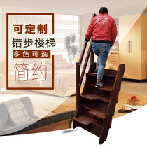 Wrong steps Stairs Solid Wood Ladder Straight Floor Home Climbing Handrail Climbing Single Wooden loft Villa Duplex Cabinet Stairs