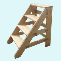 Solid wood ladder bench ladder home herringbone ladder climbing ladder extended and thickened stage ladder wooden staircase single side ladder