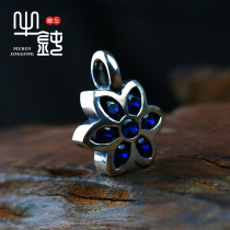 Bull blunt craft good art pendant sapphire big cherry blossom block 925 pure silver hand-engraved goodart