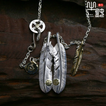 Bull blunt Seiko Taiqiao Feather Necklace Taiang Set Handicrafts Couple 925 Pure Silver Trend Men and Women Accessories