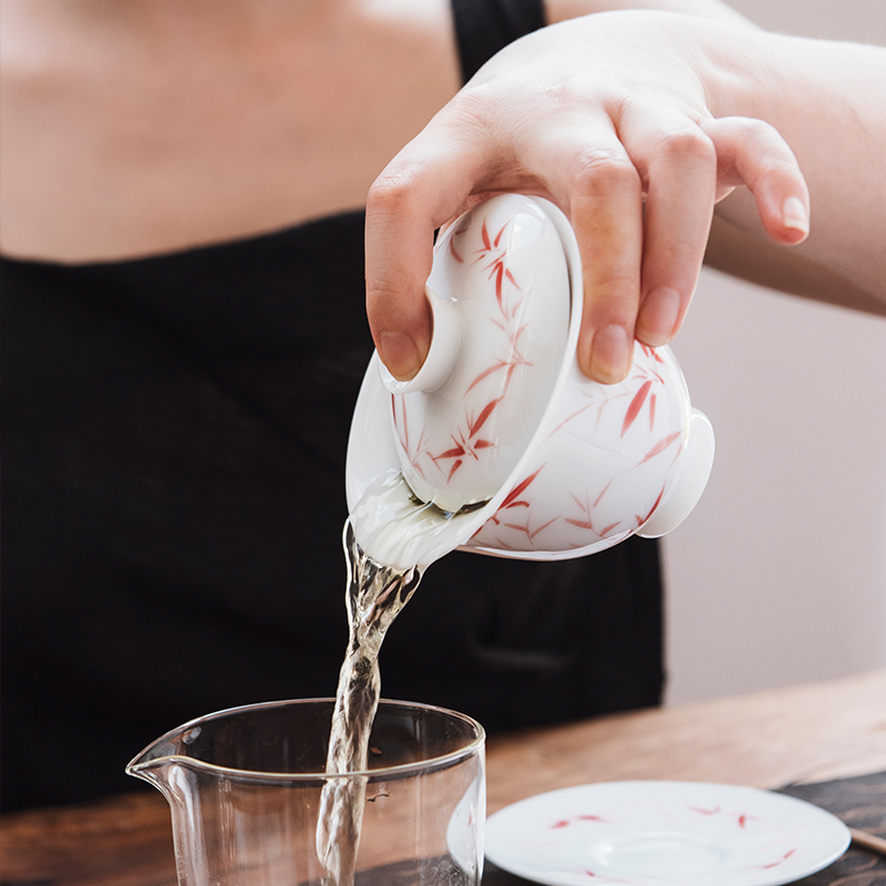 Good thing, jingdezhen ceramics by hand ipads porcelain kung fu tea set red bamboo cups tureen of a complete set of tea sets