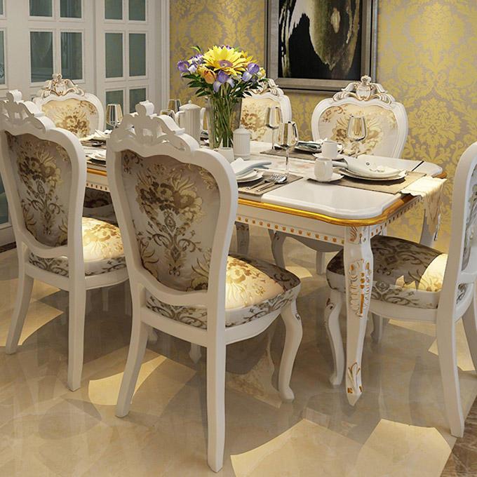 欧式餐桌椅组合6人 大理石餐桌椅全实木餐桌长方形饭桌西餐厅桌椅
