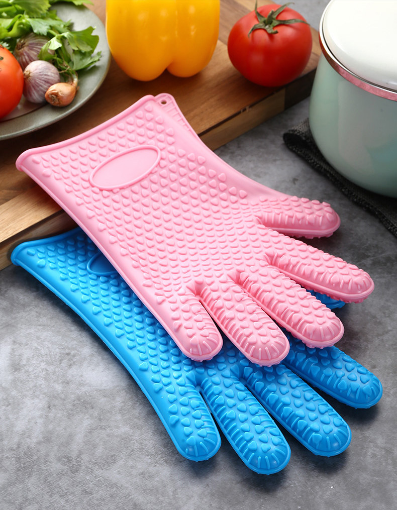 防烫手套耐高温防热硅胶微波炉手套五指烘焙烤箱隔热手套