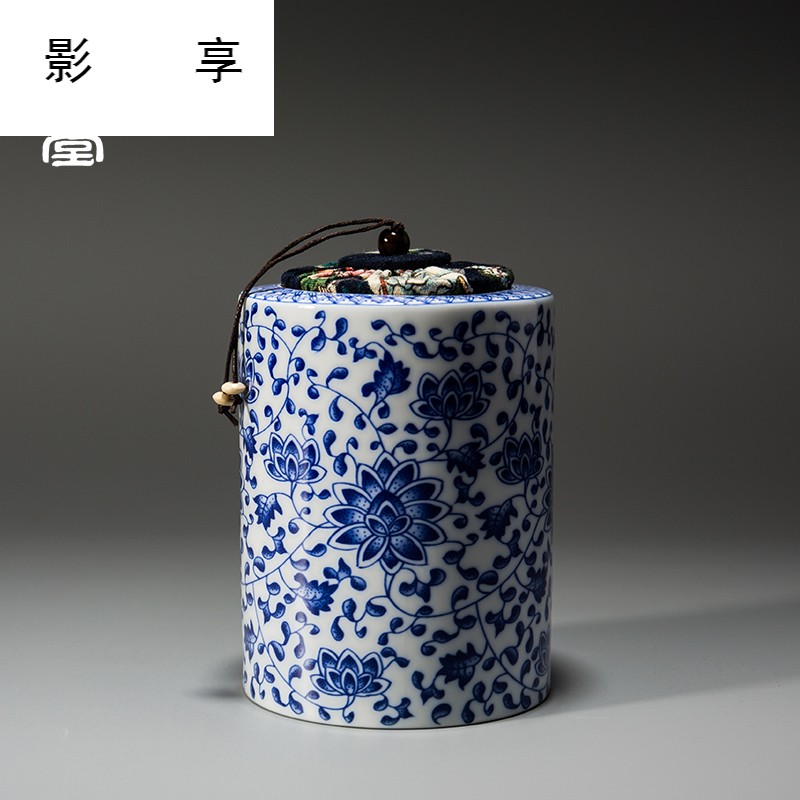 Shadow enjoy ceramic tea pot large storage tank blue and white porcelain enamel puer tea storage sealed box and POTS