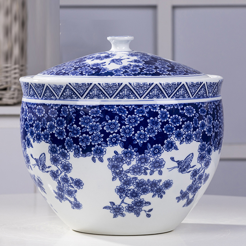 Jingdezhen ceramic barrel with cover moistureproof household ricer box sealed 20 jins 50 kg locker pickles meat in it