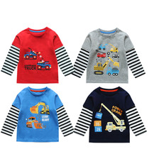 21 New product children spring and autumn pure cotton long-sleeved T-shirt fake two boys' sleeve T-shirt cartoon tops