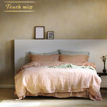 TOUCH MISS linen four-piece summer homestay style simple solid color bandage plain color bed sheet bedding