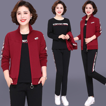 Middle-aged womens autumn 2021 new mother spring and autumn jacket Western style thin section of the middle-aged short-sleeved leisure sports suit