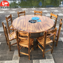 Stone pot fish fire wood table and chair Gas stove Hot pot table Round table Farmhouse hotel farm table Barbecue table