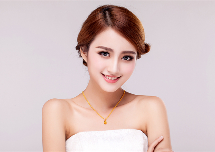 24k黄金项链女款足金锁骨水波项链 999吊坠送925纯银戒指女友结婚