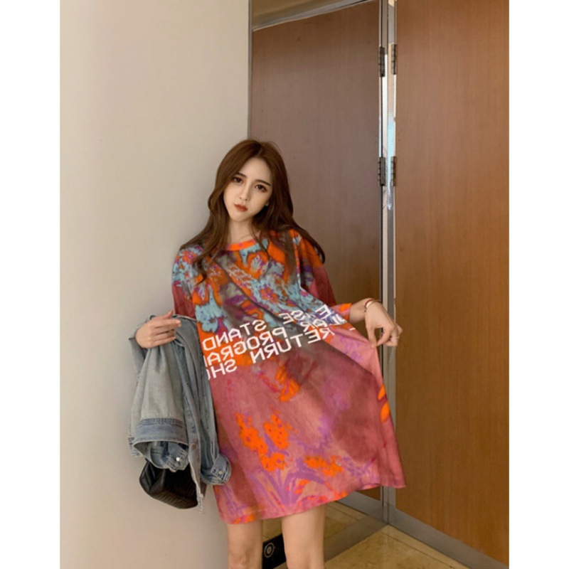 thailand ins handsome t-shirt women's shirt dress jump di summer seaside vacation tide brand hip hop big size out