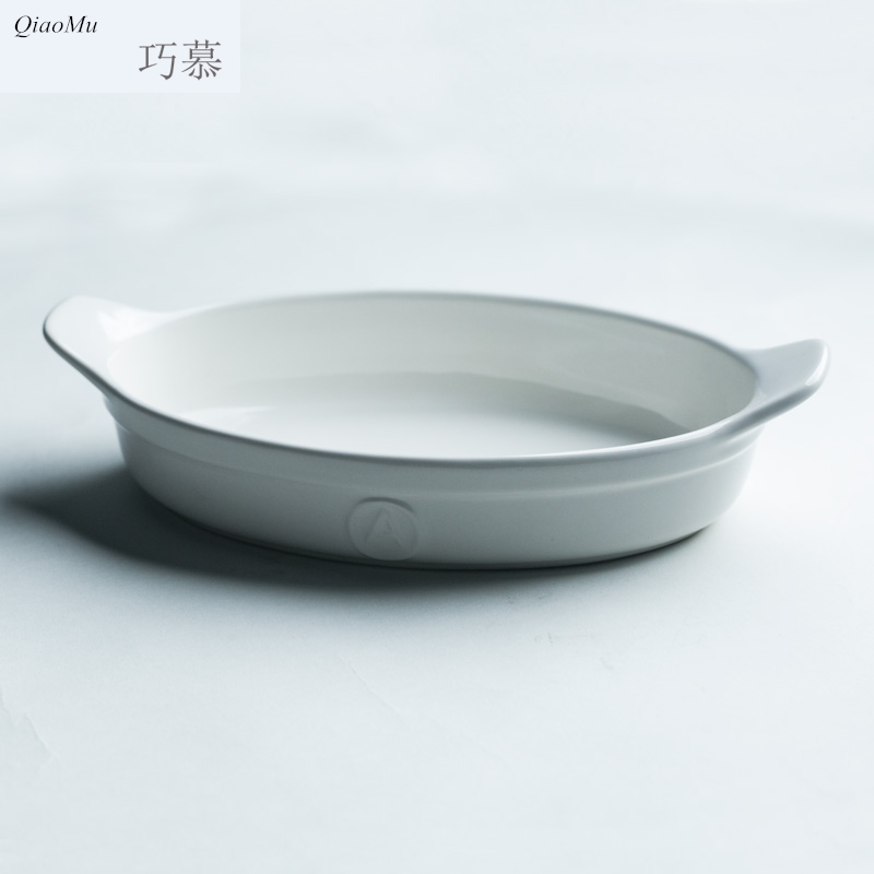 Qiao mu creative ceramic white double handle pan baked cheese paella pan microwave oven baking tray