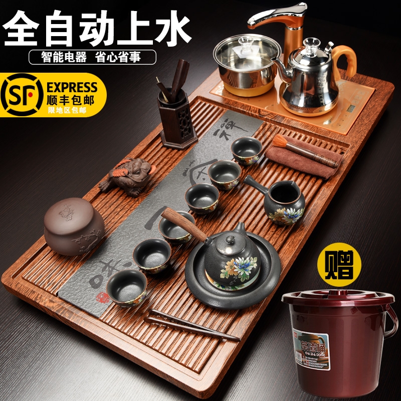 Qiao mu tea suit household contracted violet arenaceous kung fu tea taking of a complete set of solid wood tea tray, tea teapot teacup full since
