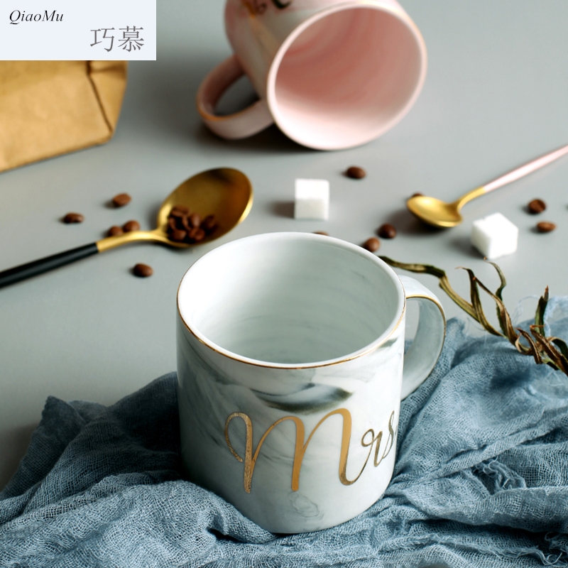 Qiao mu DHT marble mark cup high - capacity ceramic lovers creative home office men and women for breakfast