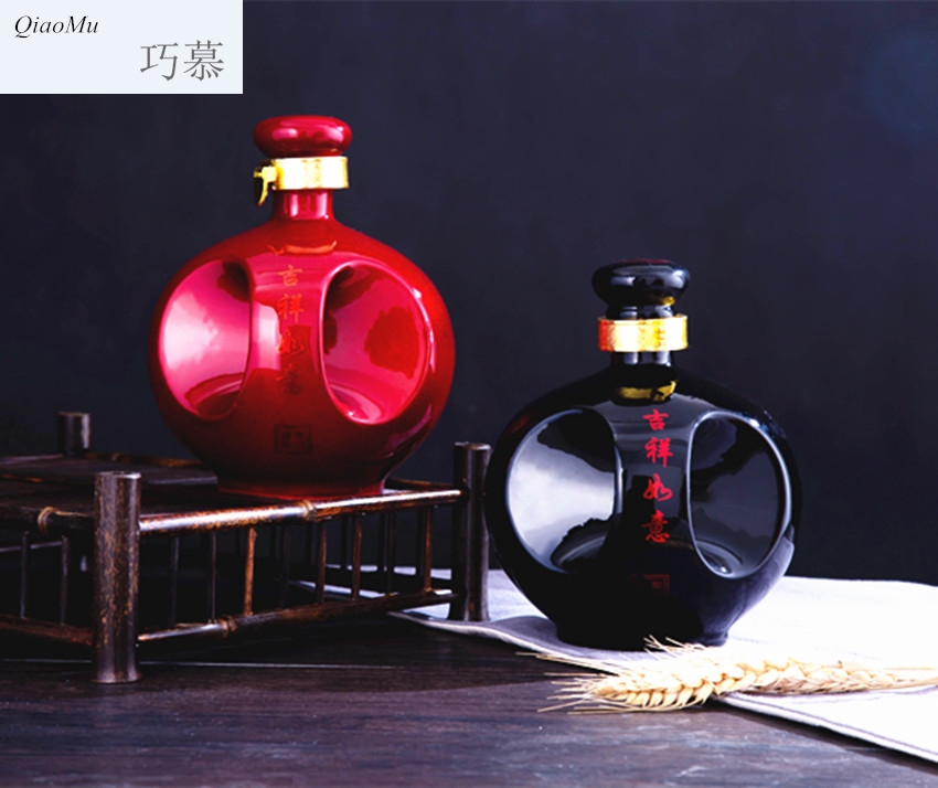 Qiao mu jingdezhen 2 jins of red and black crystal glaze peony ceramic bottle grape wine decorative bottle seal