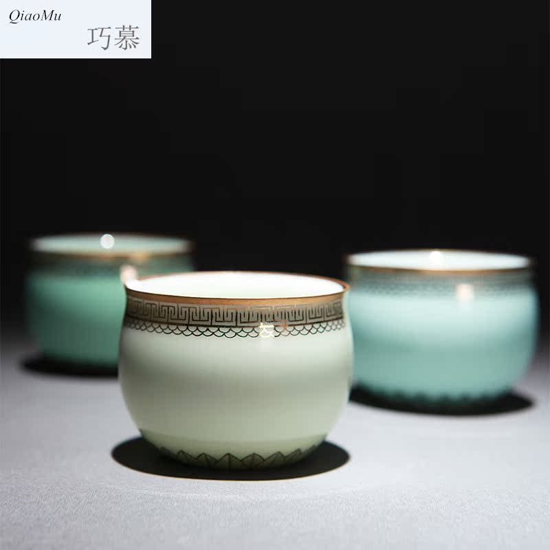 Qiao mu of gold paint jingdezhen ceramic all hand undressed ore longquan celadon glaze color sample tea cup tea cups