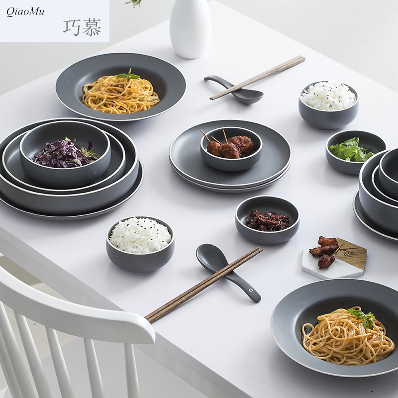 Qiam qiao mu northern dishes suit 56 head contracted household ceramic bowl dish combination move Japanese - style tableware suit