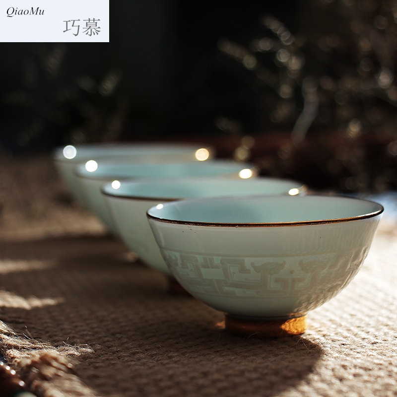 Qiao mu kung fu tea sets tea cups of jingdezhen ceramic tea set shadow celadon sample tea cup tea cup set of CPU