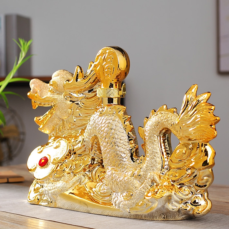 Qiao mu 3 jins gift porcelain ceramic bottle sealed empty wine bottle frosted glass shengshi longteng golden dragon furnishing articles