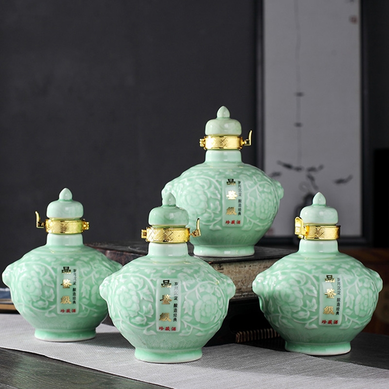 Qiao mu jingdezhen small shadow blue glaze ceramic bottle expressions using the empty wine bottle sealed jar furnishing articles 1 catty 2 jins 5 jins of 5 jins