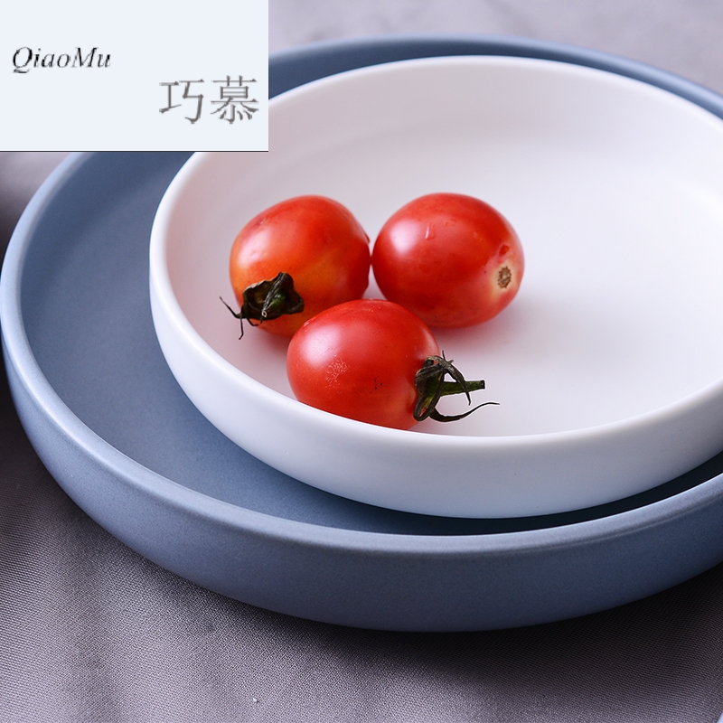 Qiao mu Nordic black steak plate western - style food plate ceramic deep dish plate flat circular large creative move