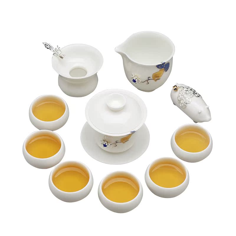 Qiao mu jingdezhen porcelain tea set suit modern ceramic tea household kung fu tea cups and contracted with silver