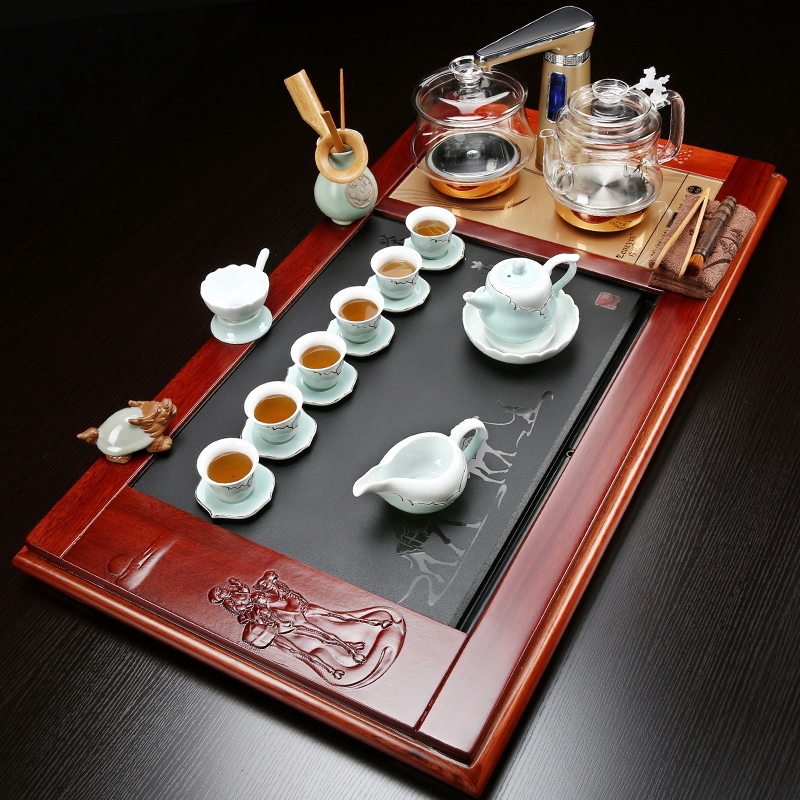 For solid wood opportunely annatto tea tray was suit household whole intelligent automatic glass ceramic tea set of a complete set of curing pot of kung fu
