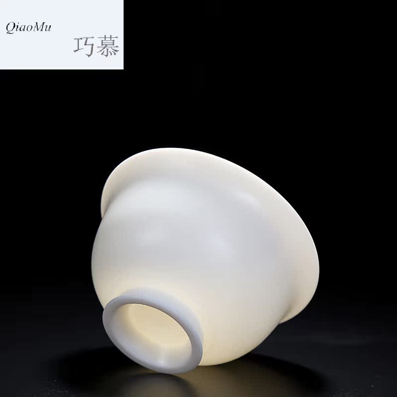 Qiao mu dehua white porcelain only three tureen tea sets jade porcelain tea light ceramic process large kung fu tea pu cover