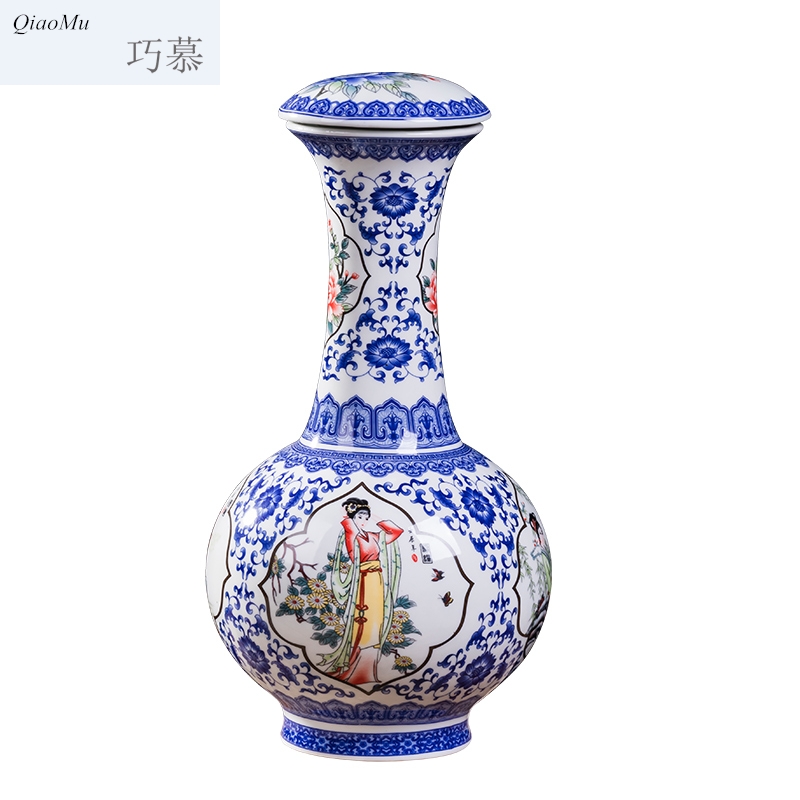 Qiao mu 5 jins of jingdezhen ceramic bottle wine jar four beauty diagram archaize home seal wine pot liquor