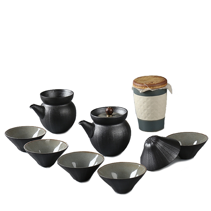 Qiao mu tea set suit of black vintage Japanese clay kung fu tea set a complete set of the teapot tea cup tea pot