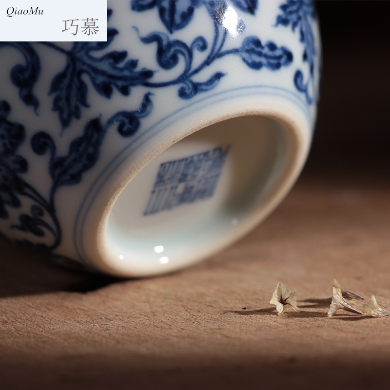 Qiao mu JYD jingdezhen single CPU yongzheng designs of blue and white tie up branch cylinder cup hand draw archaize ceramic tea cups