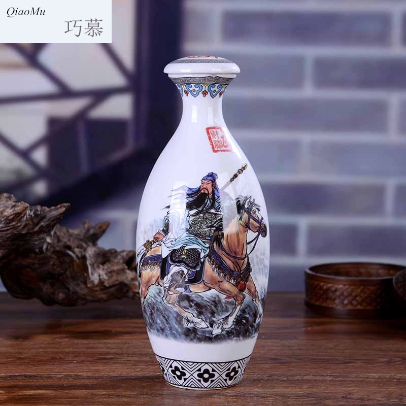 Longed for the god of wealth of cultural relics ceramic bottle three catties home opportunely with cover classical small collection bottle wine jar