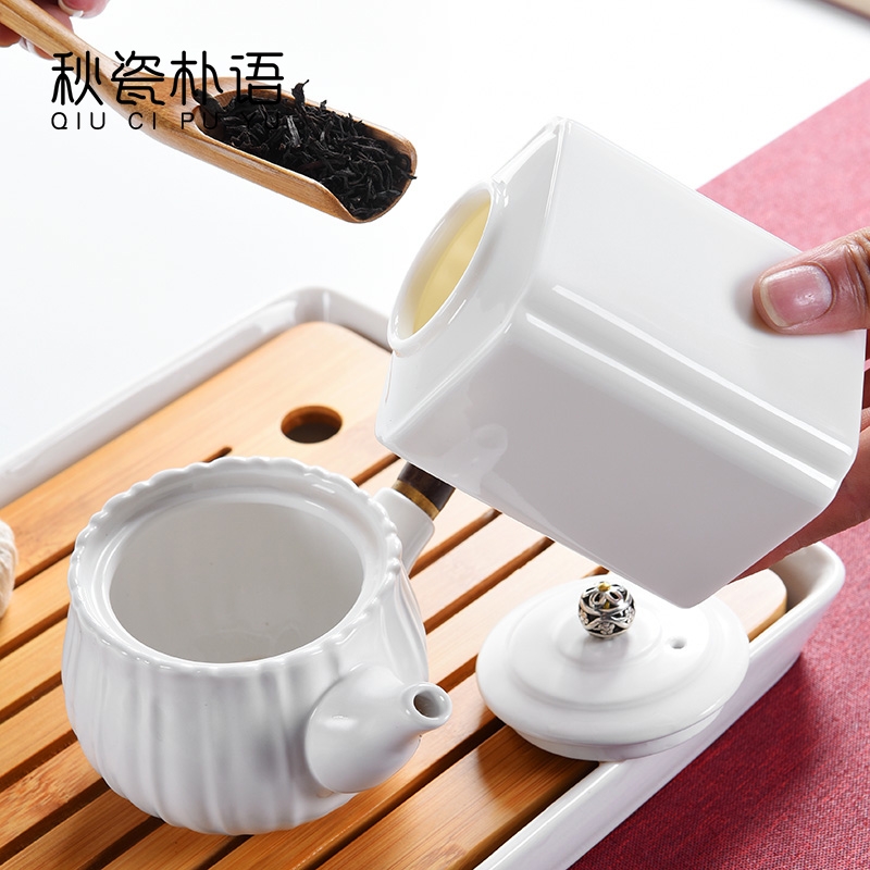 Qiao mu white porcelain tea pot kung fu tea set ceramic seal tank size accessories household storage tanks