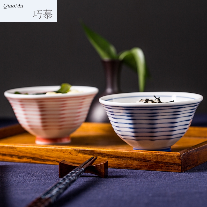 Qiam qiao mu Japanese and wind tall bowl of household ceramic tableware to eat small bowl clear soup bowl