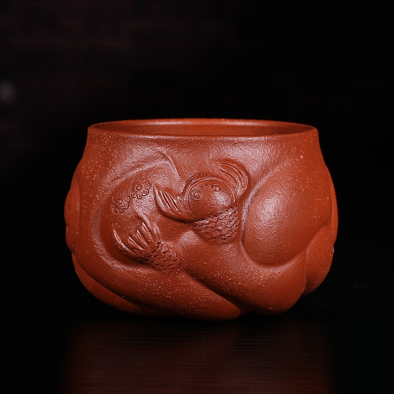 Qiao mu JS yixing purple sand cup master cup zhu mud sample tea cup with pot of small fish dragon cup/single