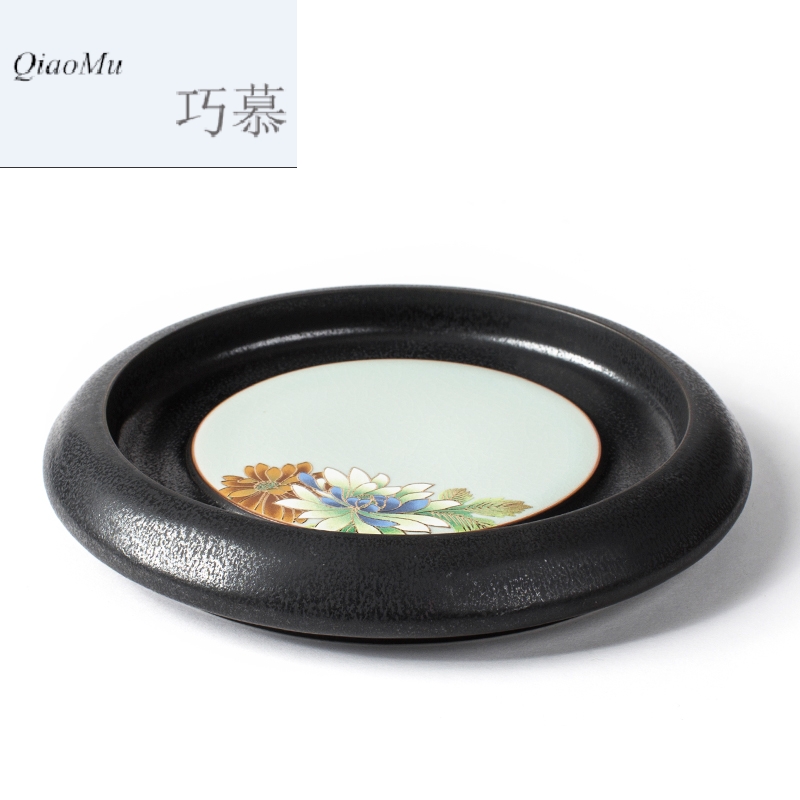 Qiao mu, black pottery creative ceramic Japanese pot bearing up pot holder, pot pad kung fu tea set on red glaze, flower dry terms