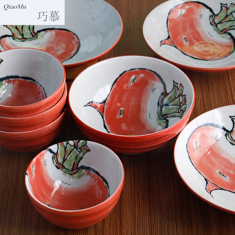 Qiao mu dishes suit household Japanese contracted ceramic tableware Chinese pottery and porcelain bowl chopsticks of bread and butter plate combination