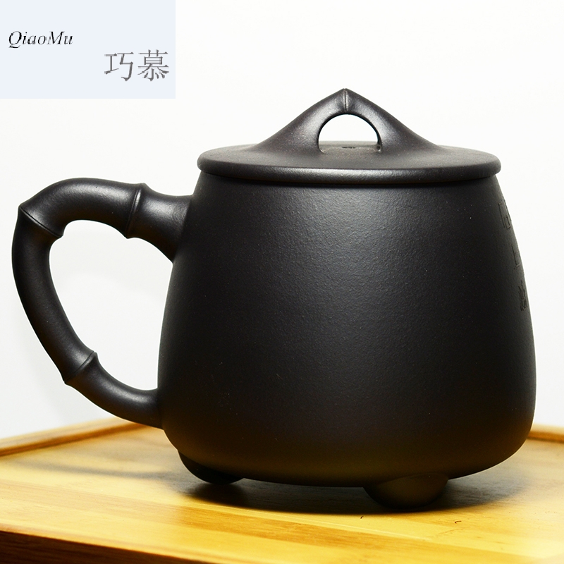 Yixing purple sand cup lid for QD office opportunely hand draw a bunch of flower tea cups ore black mud debris gourd ladle with cover cup