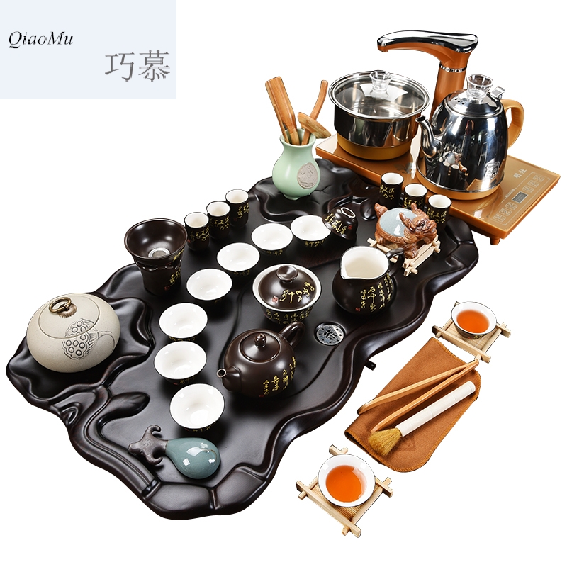 Qiao mu four one automatic tea tray tea table of a complete set of ceramic household contracted kung fu tea set tea cups