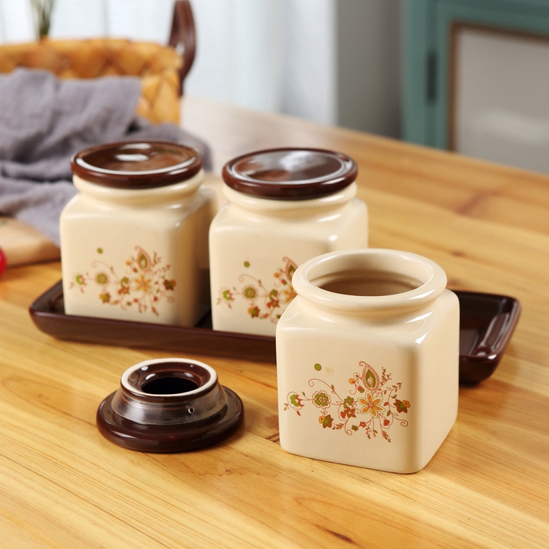 Qiao mu ceramic tea boxes warehouse sealed storage tank pu 'er tea pot seal caddy fixings kung fu tea POTS