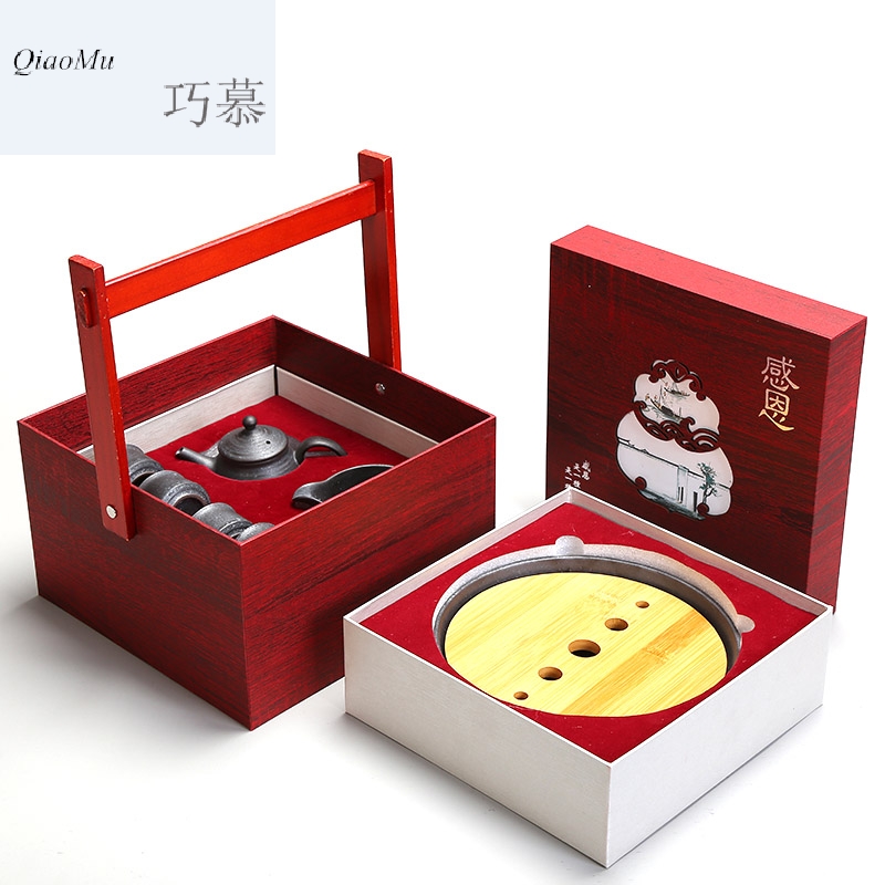 Qiao MuYin pot dry mercifully suit of black spot zen tea tea tray was kung fu tea set ceramic cups of a complete set of gift box