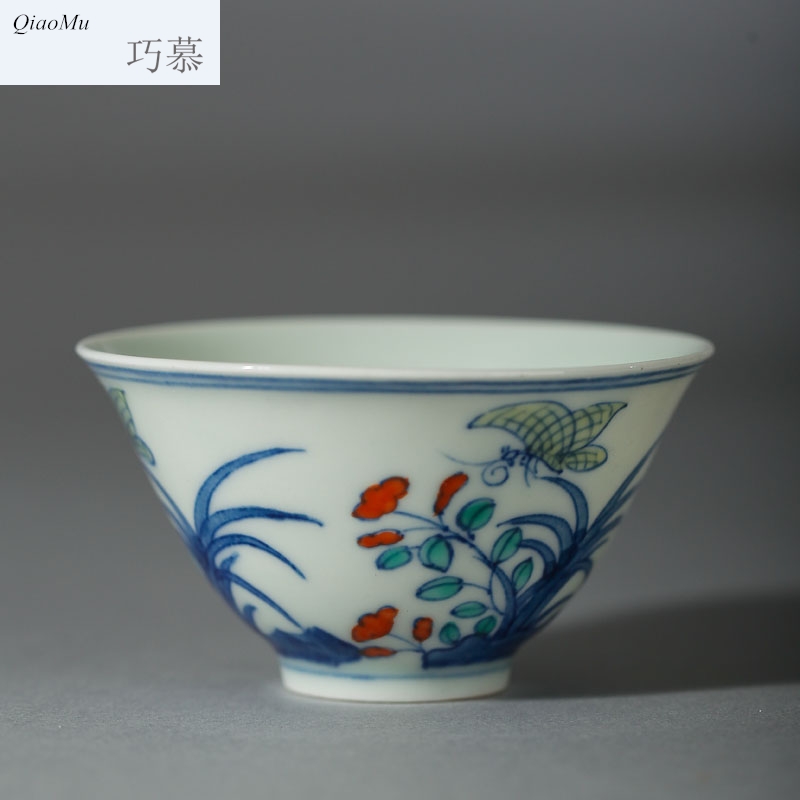 Qiao mu archaize of jingdezhen porcelain cup hand - made manual sowing and ploughing of da Ming chenghua year thin tire cup antiques