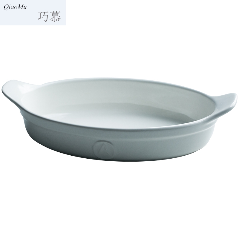 Qiao mu creative ceramic white double handle pan baked cheese paella pan microwave oven baking tray