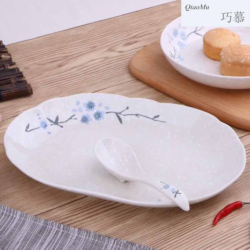 Qiao mu ceramic household creative dishes steamed fish dish 10/11/12 inches 0 cold dish dish fish dish