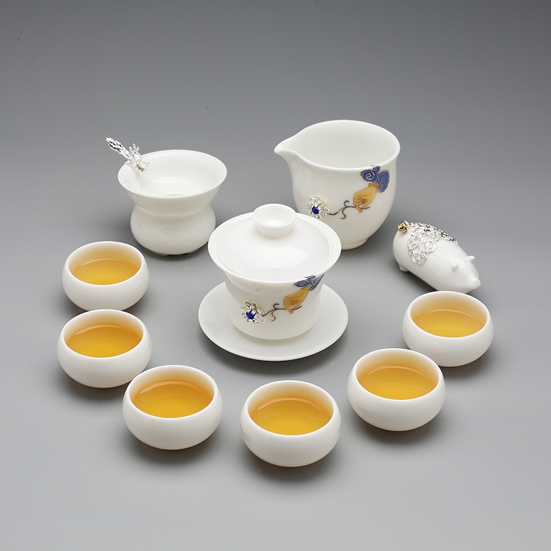 Qiao mu jingdezhen porcelain tea set suit modern ceramic tea household kung fu tea cups and contracted with silver