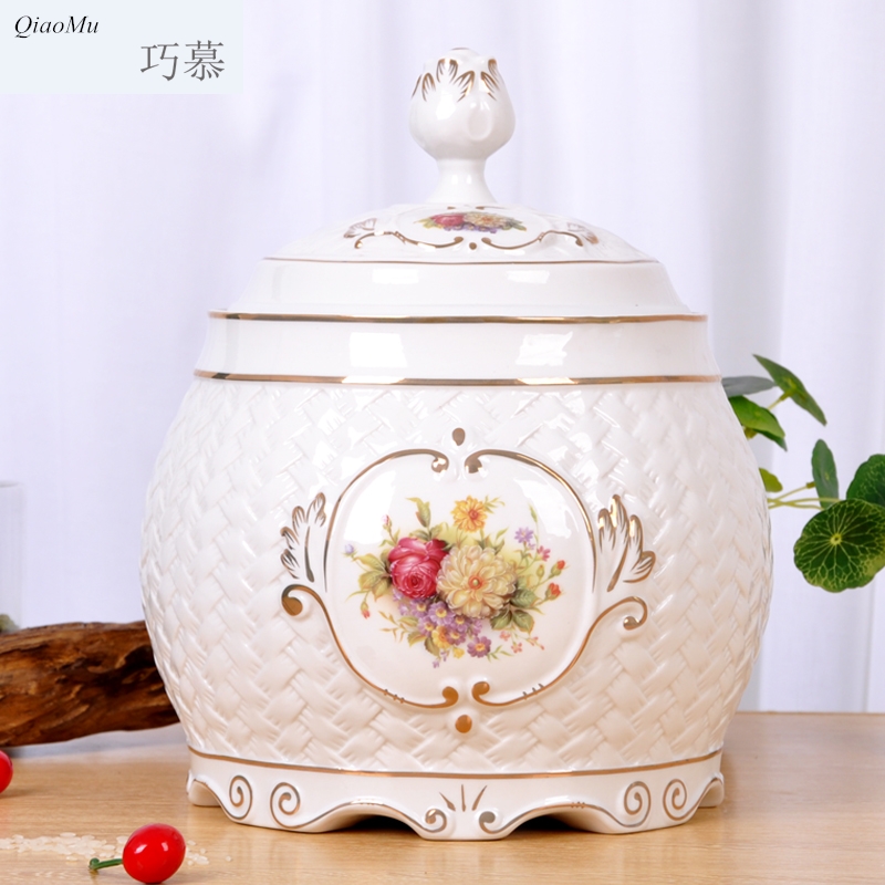 Qiao mu European ceramic insect - resistant moistureproof box storage barrel barrel jar with cover multigrain receive more decorative furnishing articles