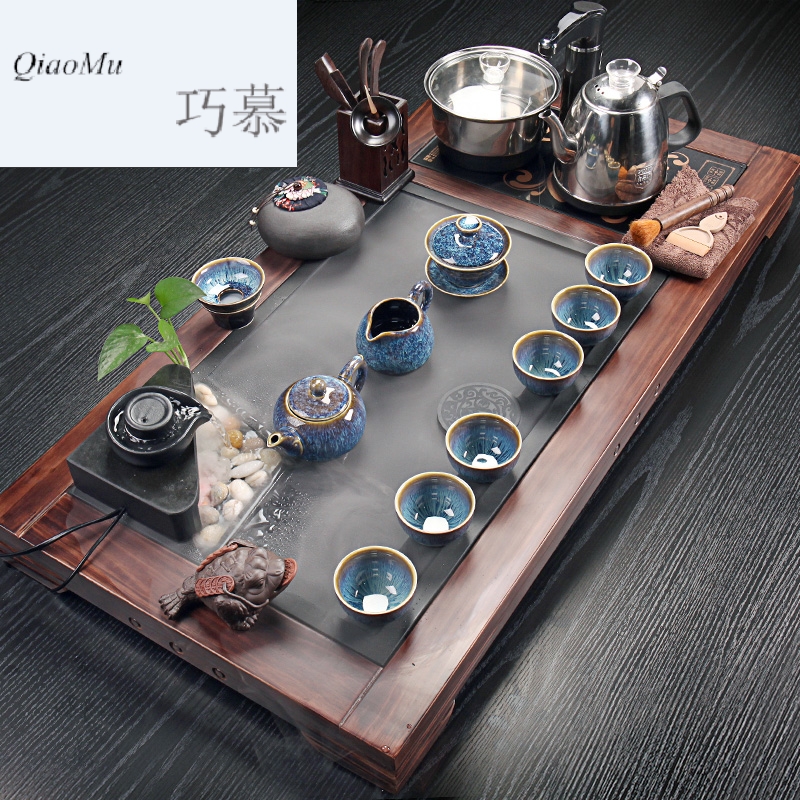 Qiao mu sharply stone tea tray of a complete set of purple sand cup tea set of household solid wood tea tray was kung fu tea tea all