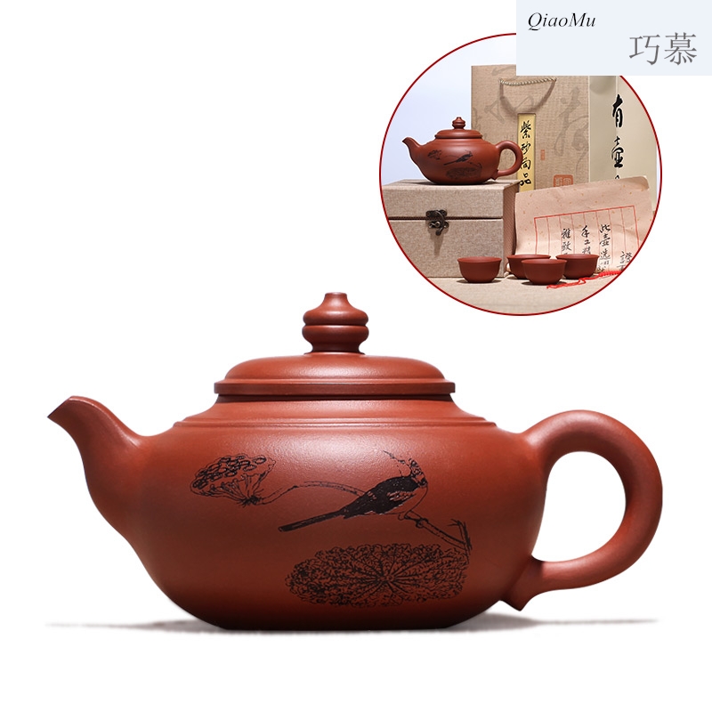 Qiao mu, yixing it suit pure hand carved tea made purple clay teapot tea home is pot